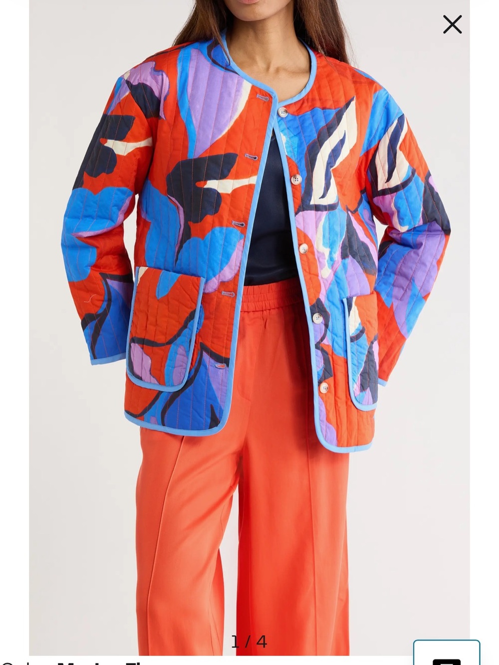 FRNCH Quilted Abstract Print Jacket in Red, Blue & Purple